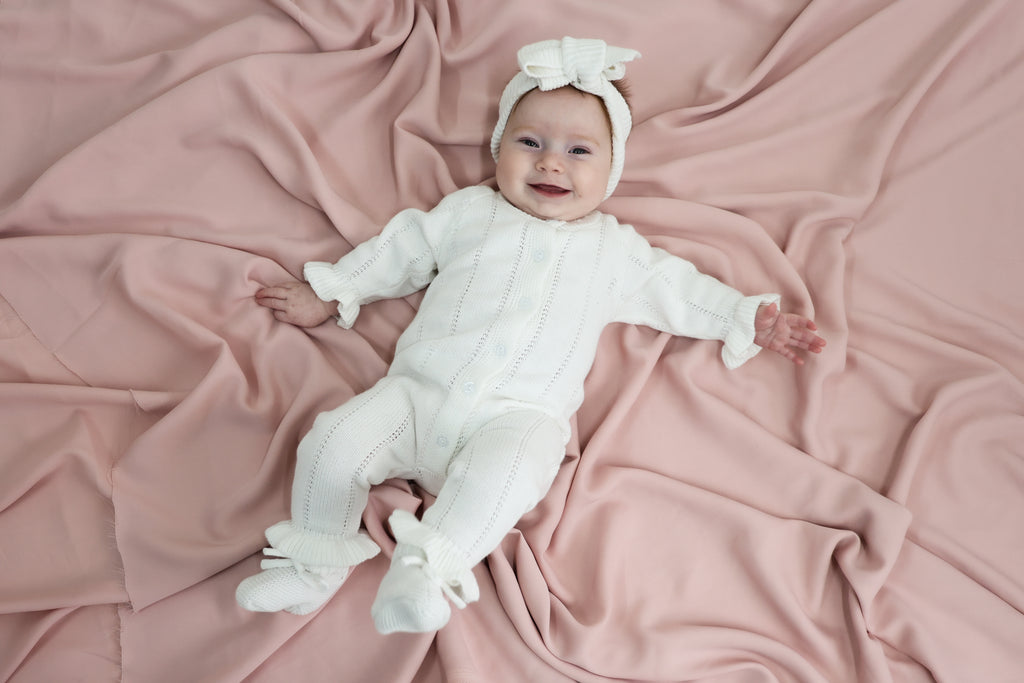 Penelope Frill Organic Knit Romper - Pearl White