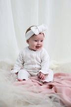 Organic Knitted Headband Bow - Pearl White
