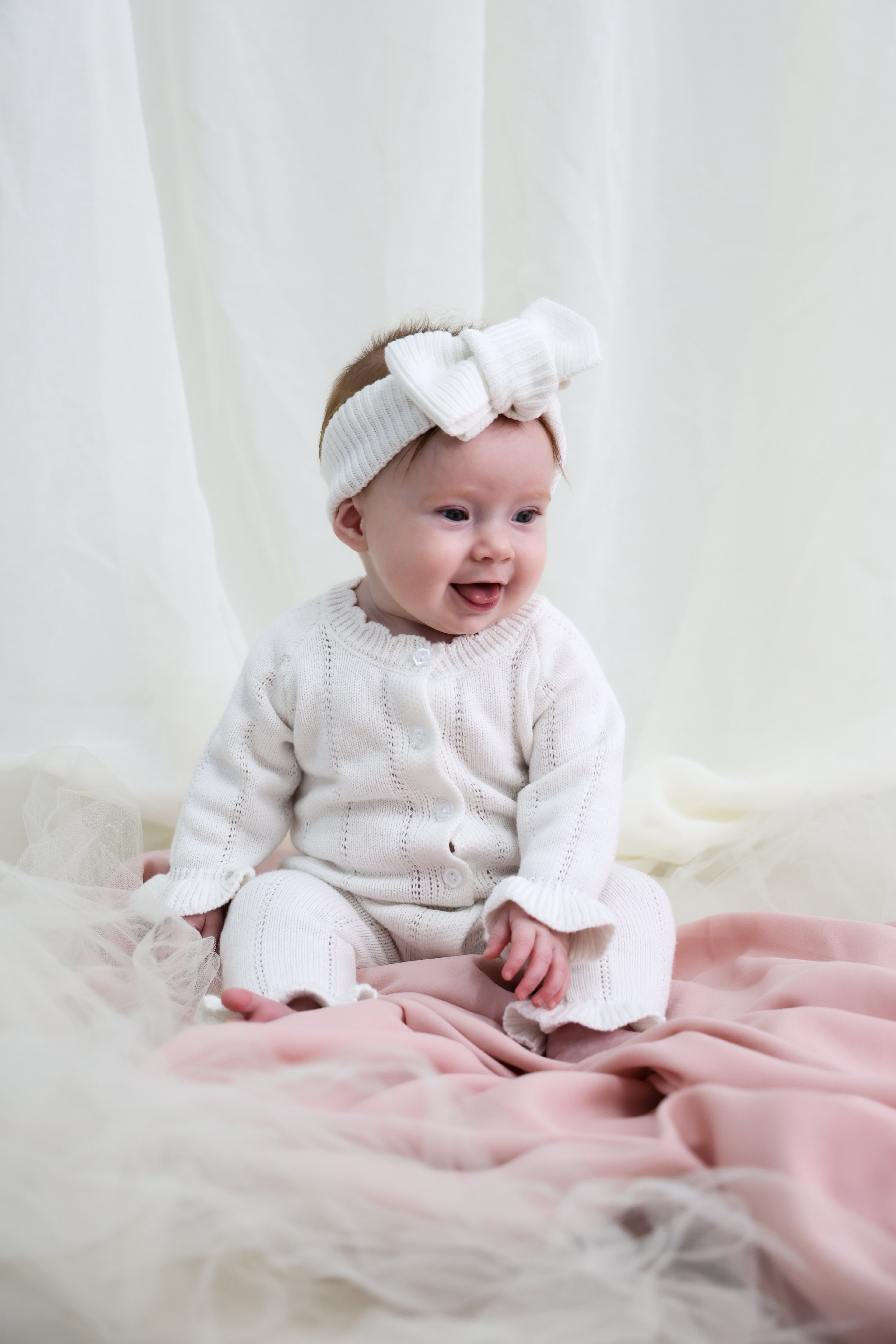 Organic Knitted Headband Bow - Pearl White