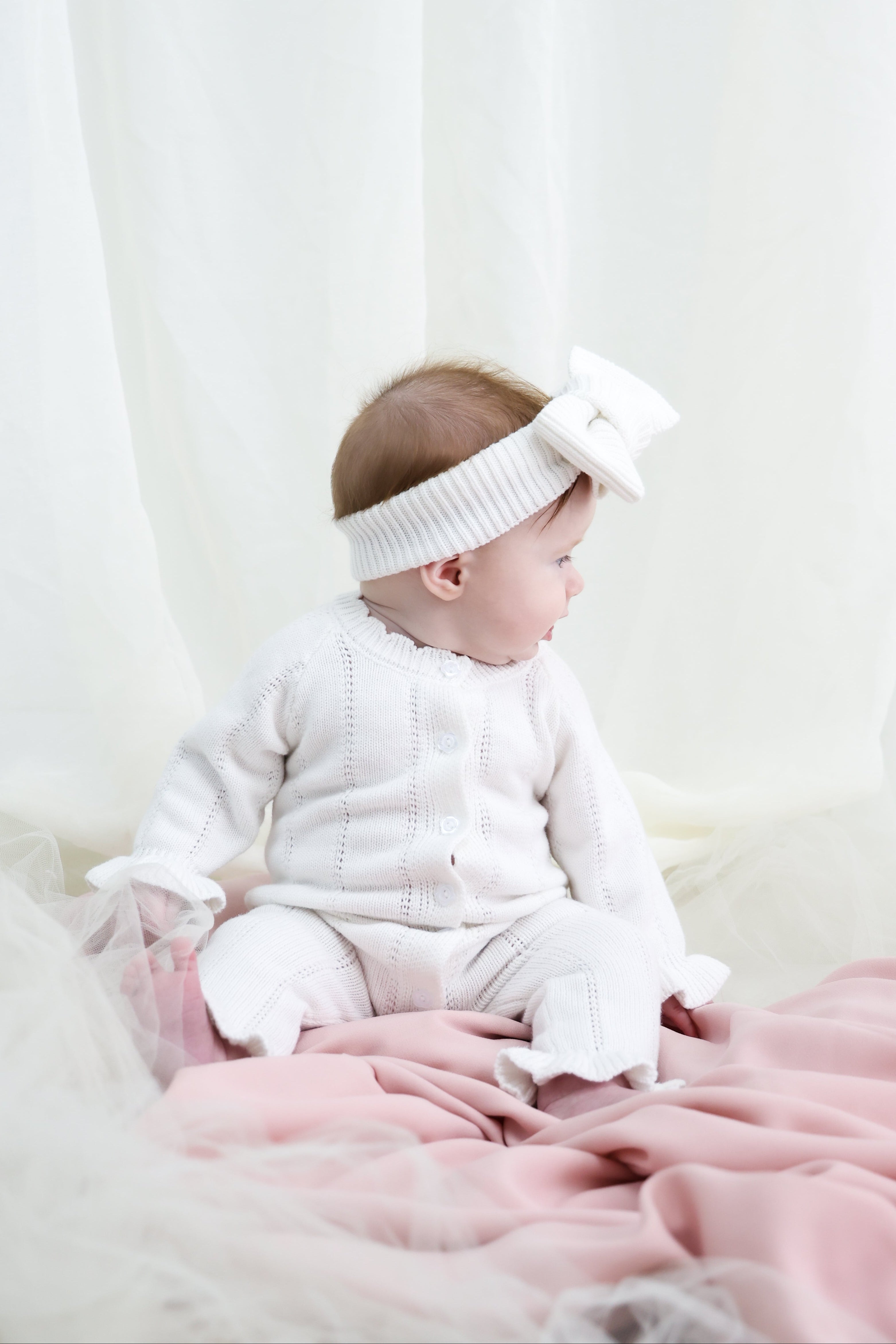 Penelope Frill Organic Knit Romper - Pearl White
