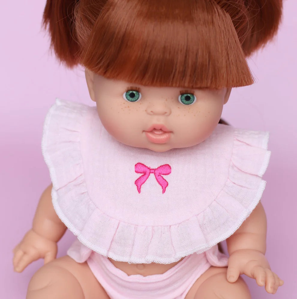 COMING SOON Pink Bow Frilled Bib & Diaper Doll Set