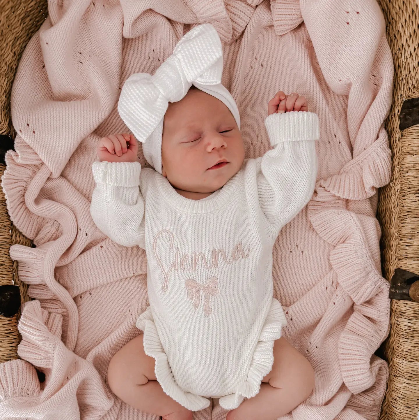 Frill Pointelle Baby Blanket | Baby Pink