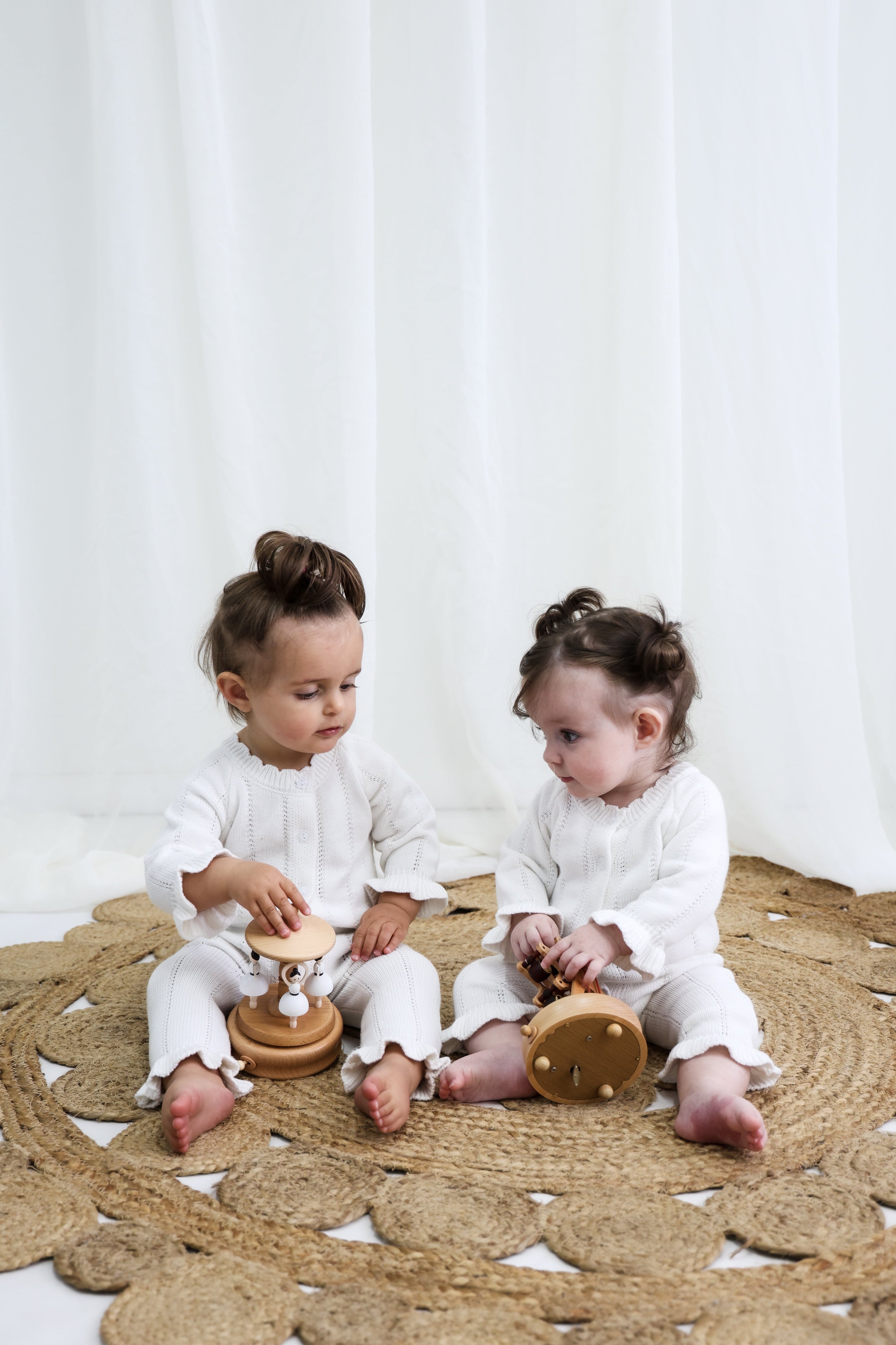 Penelope Frill Organic Knit Romper - Pearl White