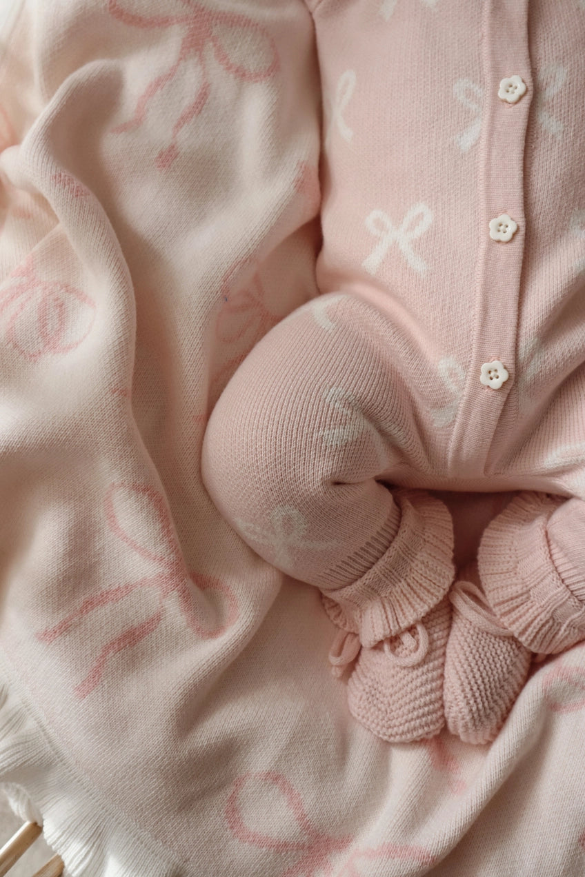 Floral Bow Blanket | Milk + Baby Pink