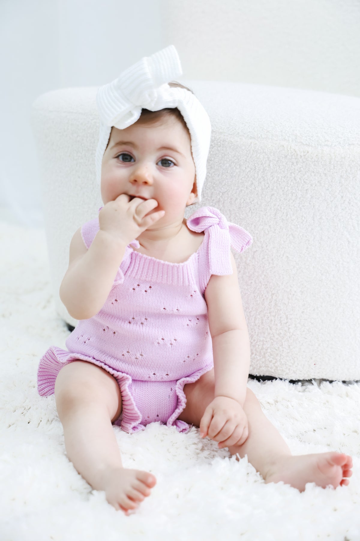 Pointelle Summer Knit Romper - Lilac