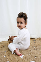 Penelope Frill Organic Knit Romper - Pearl White