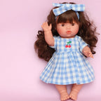 Doll Clothing - Sky Blue Cherry Gingham Chloe Dress + Bow