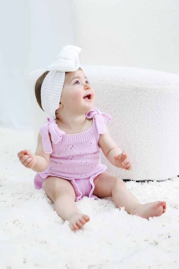 Pointelle Summer Knit Romper - Lilac
