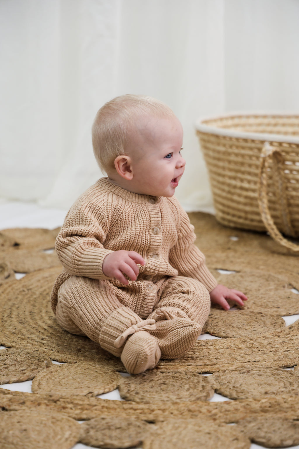 Organic Knitted Booties - Biscuit