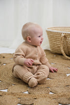 Organic Knitted Booties - Biscuit