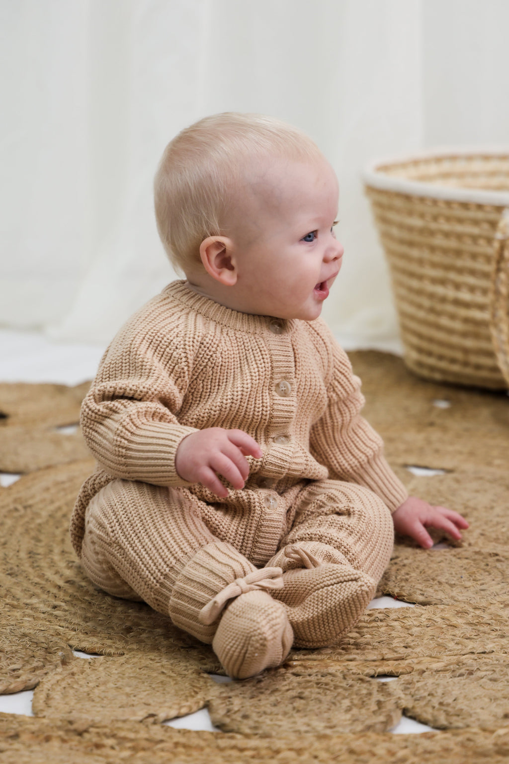Signature Organic Chunky Knit Romper - Biscuit