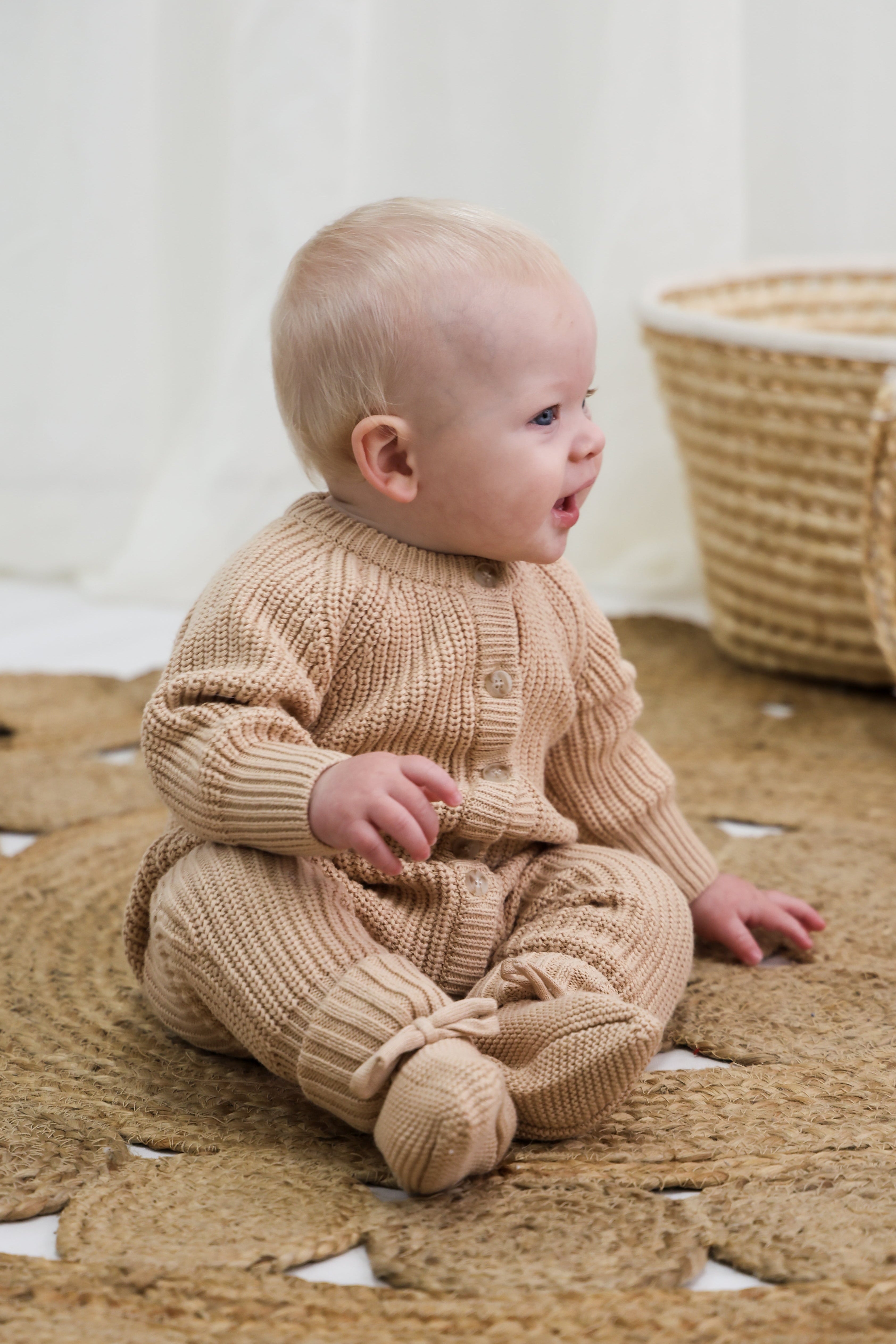 Signature Organic Chunky Knit Romper - Biscuit
