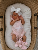 Pointelle Frill Tie Romper - Baby Pink
