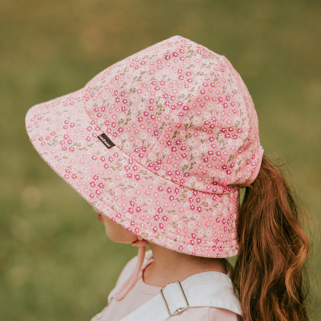 Kids Ponytail Bucket Sun Hat - Floral Bridgette