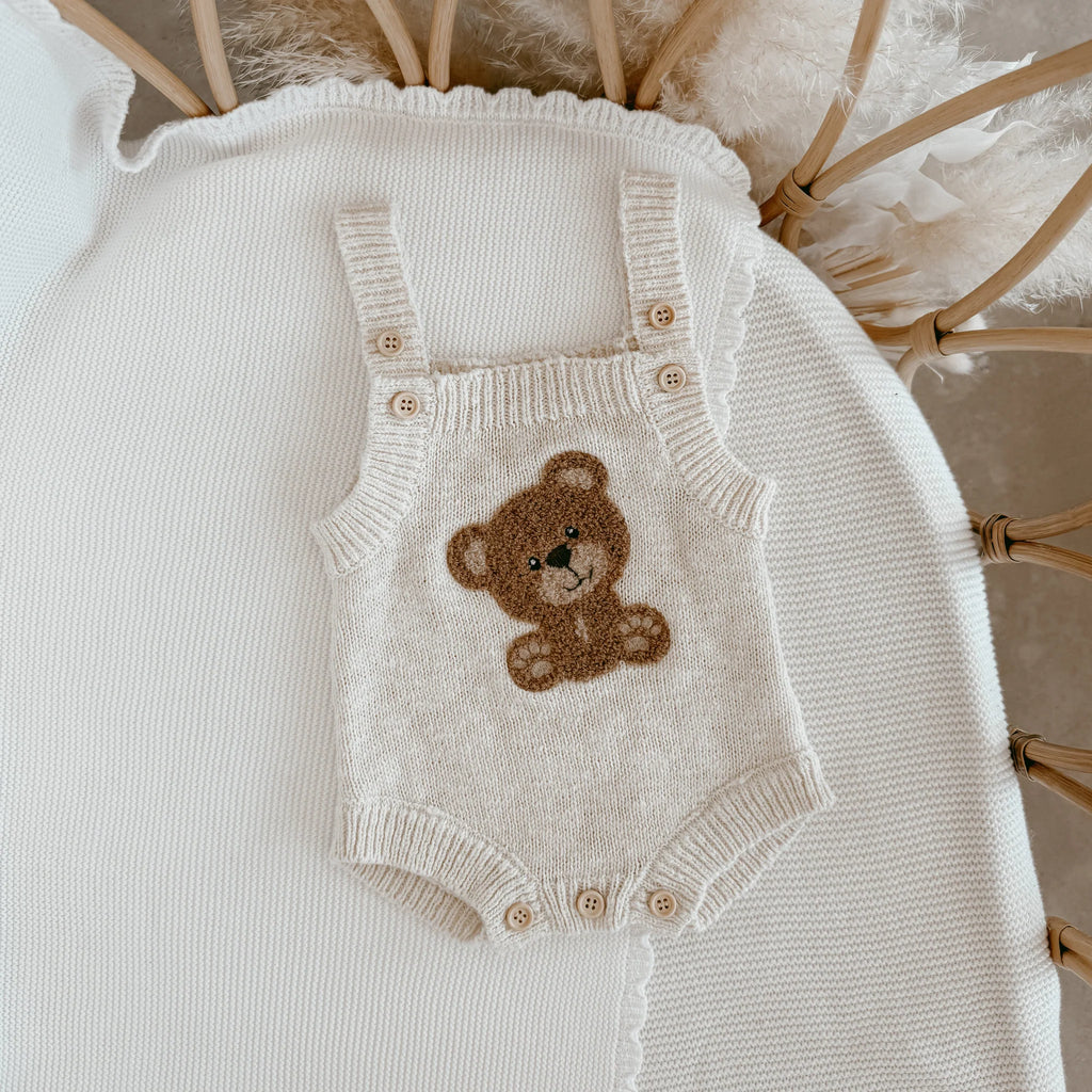 Bear Singlet Knit Romper - Honey