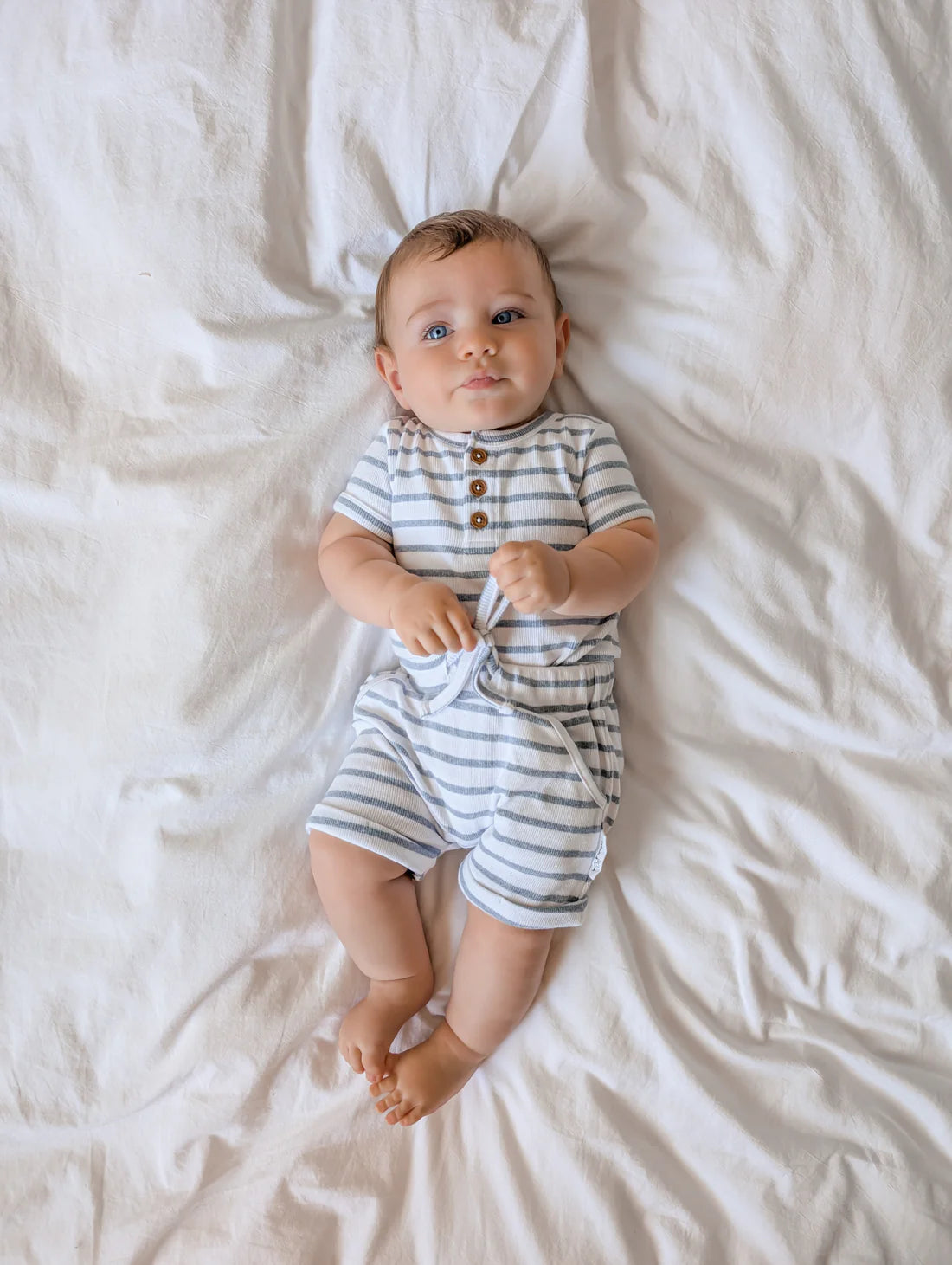 Blue Stripe Rib Henley Top