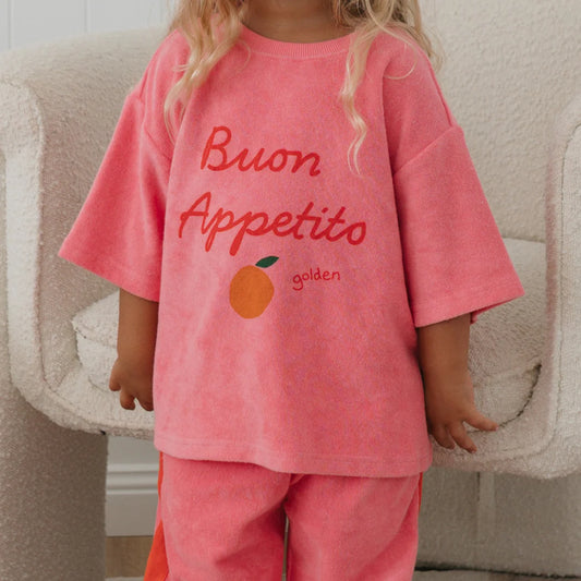 PREORDER Buon Appetito Mid Sleeve Tee Terry Towel Meringue Pink
