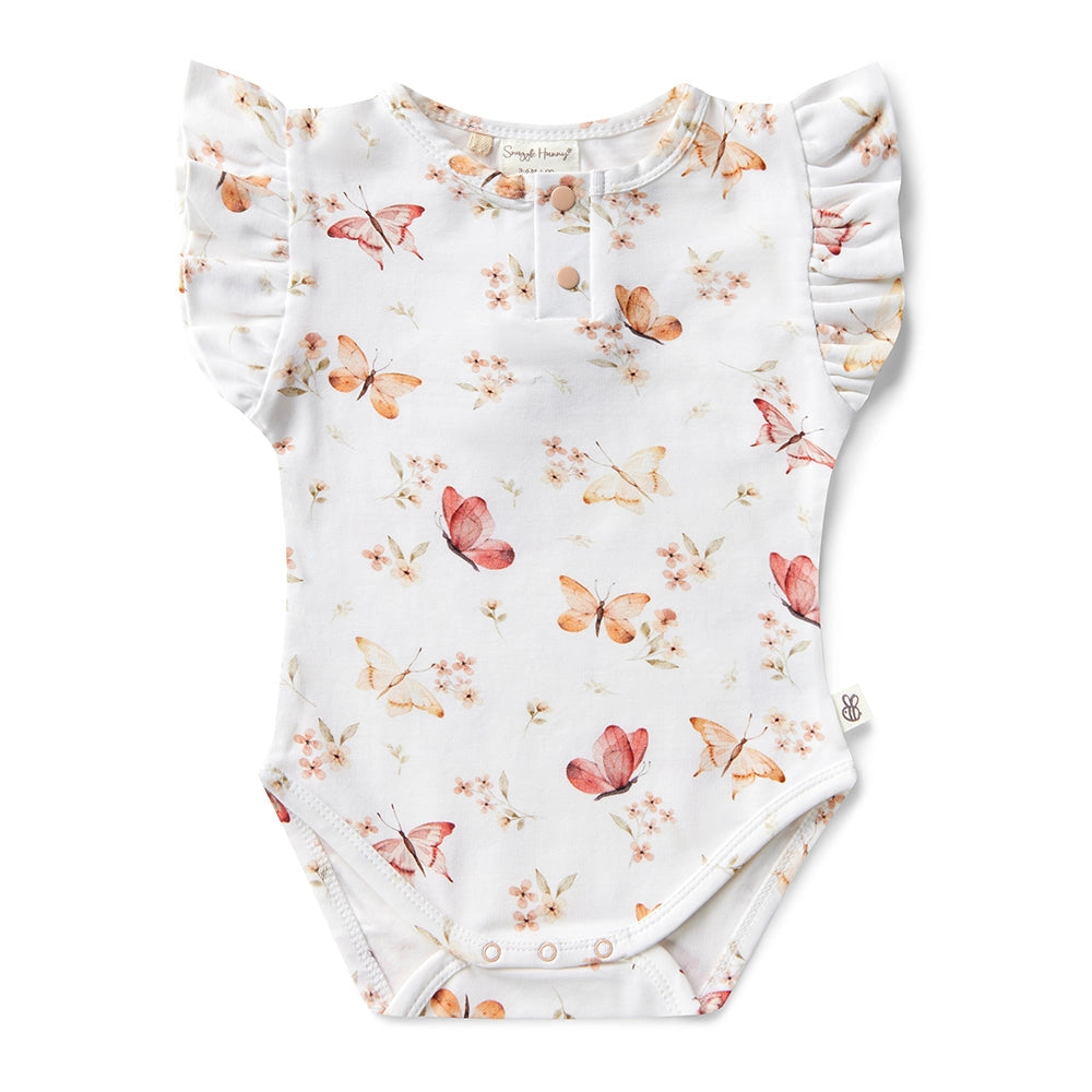 Butterfly Short Sleeve Organic Bodysuit with Frill