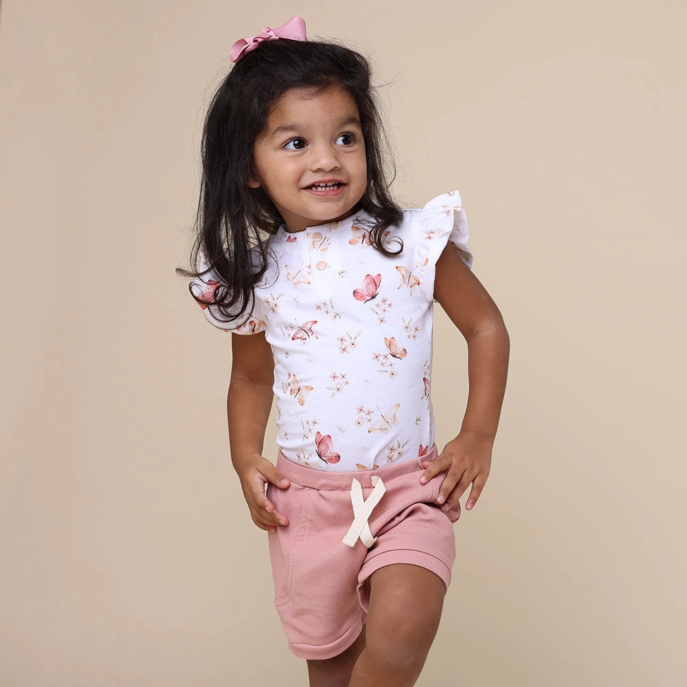 Butterfly Short Sleeve Organic Bodysuit with Frill