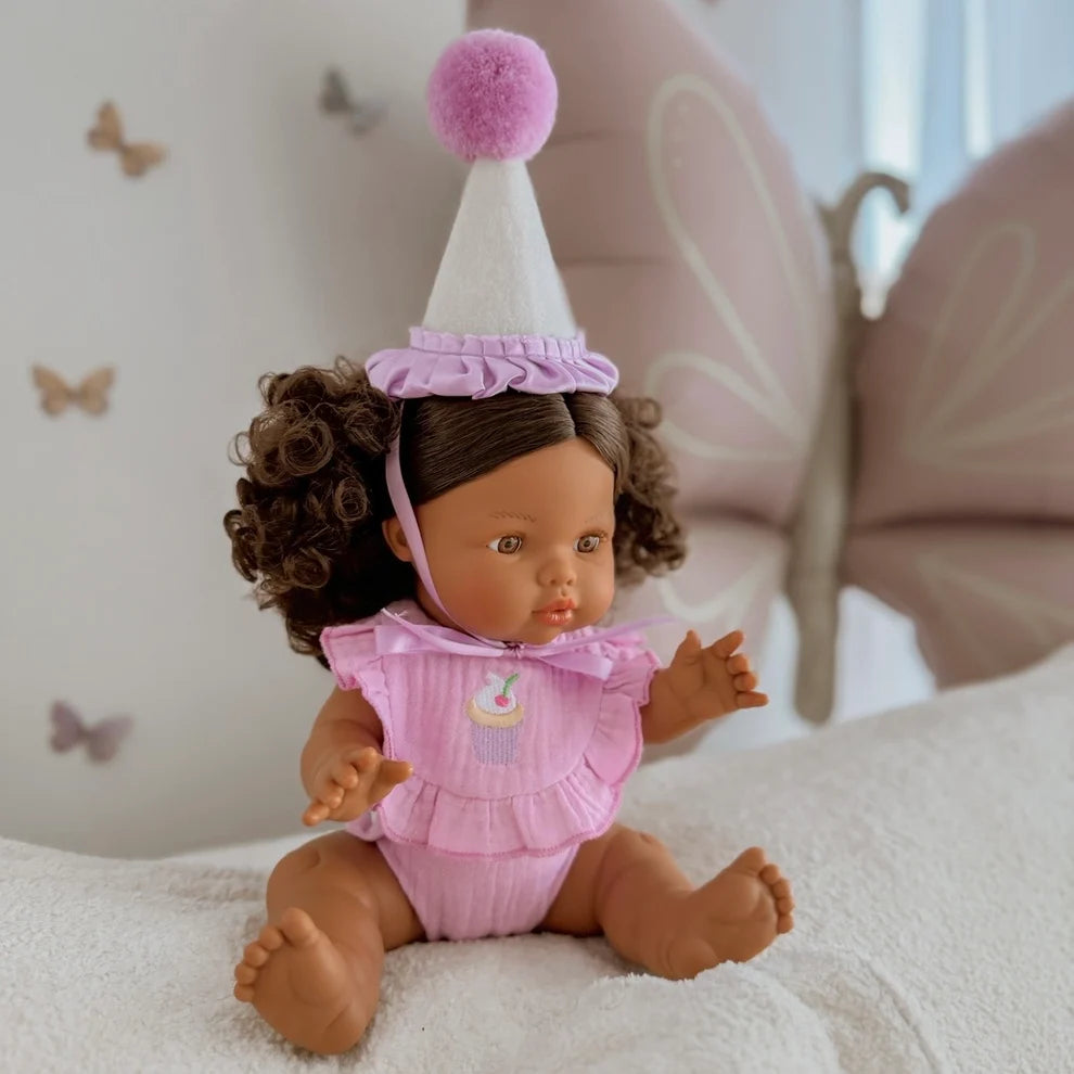 Lilac Birthday Cupcake Bib & Diaper Doll Set