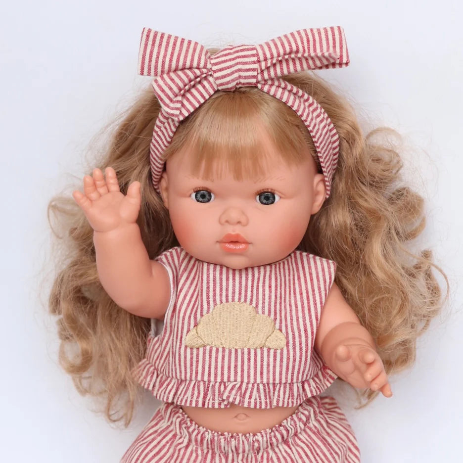COMING SOON Doll Clothing - Red & Ivory Frilled Three-Piece Set with Croissant