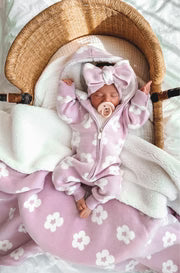 Lola Sherpa Hooded Romper Orchid