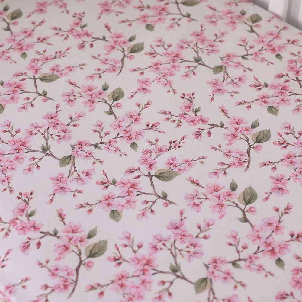 Cherry Blossom Organic Fitted Cot Sheet
