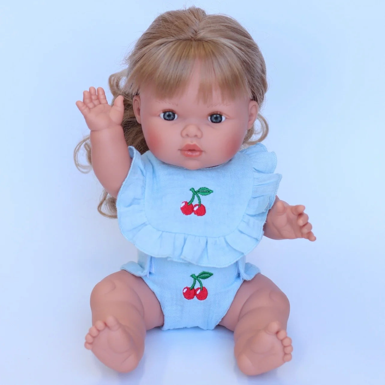 🍒 Cherry Frilled Bib & Diaper Doll Set