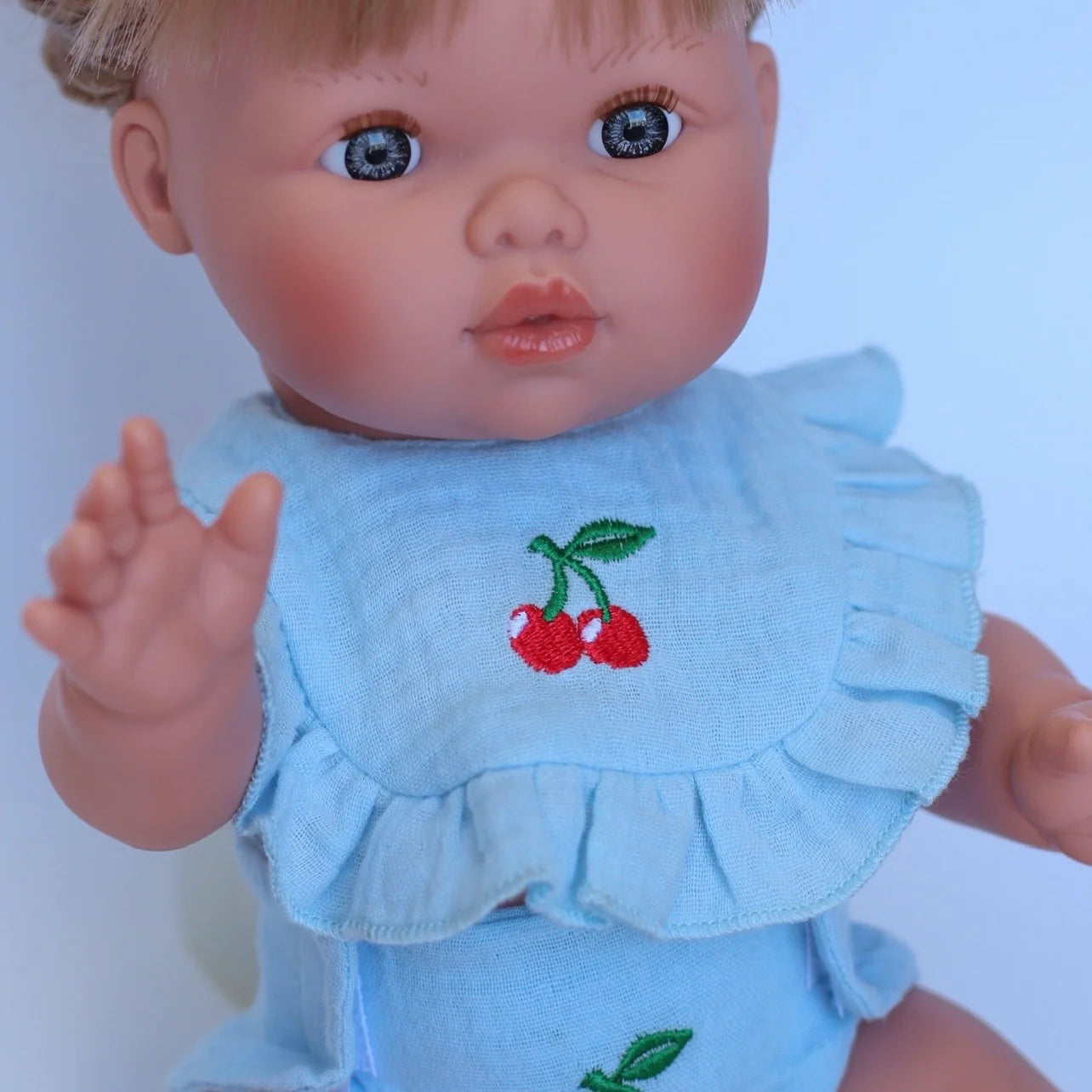 🍒 Cherry Frilled Bib & Diaper Doll Set