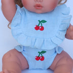 🍒 Cherry Frilled Bib & Diaper Doll Set
