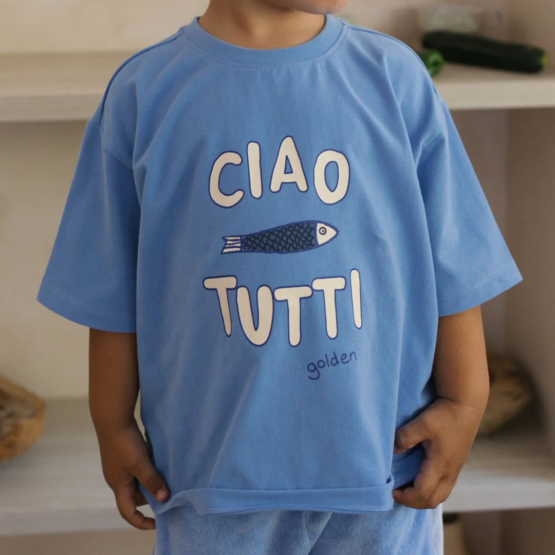 Ciao Tutti Pesci Mid Sleeve Tee Pool Blue