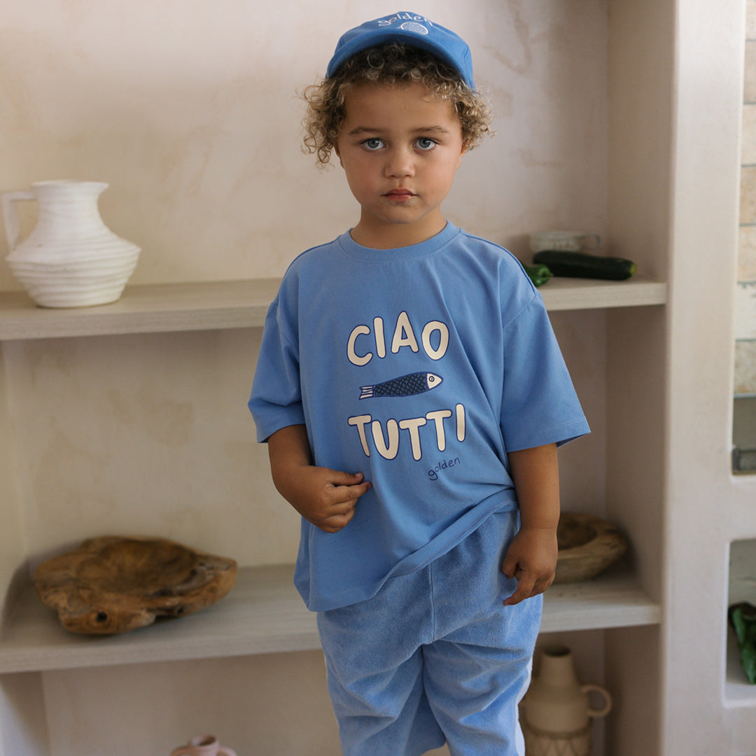 Ciao Tutti Pesci Mid Sleeve Tee Pool Blue