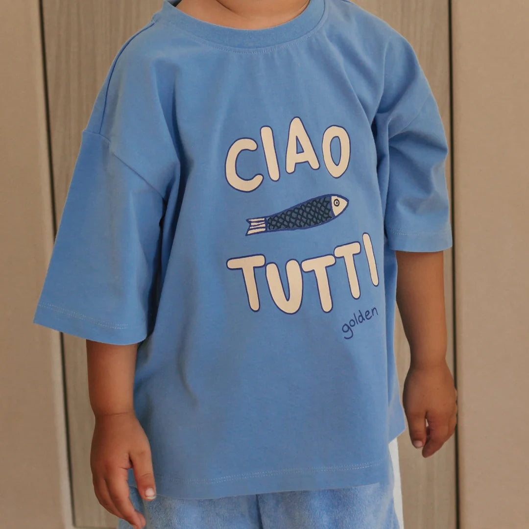 Ciao Tutti Pesci Mid Sleeve Tee Pool Blue