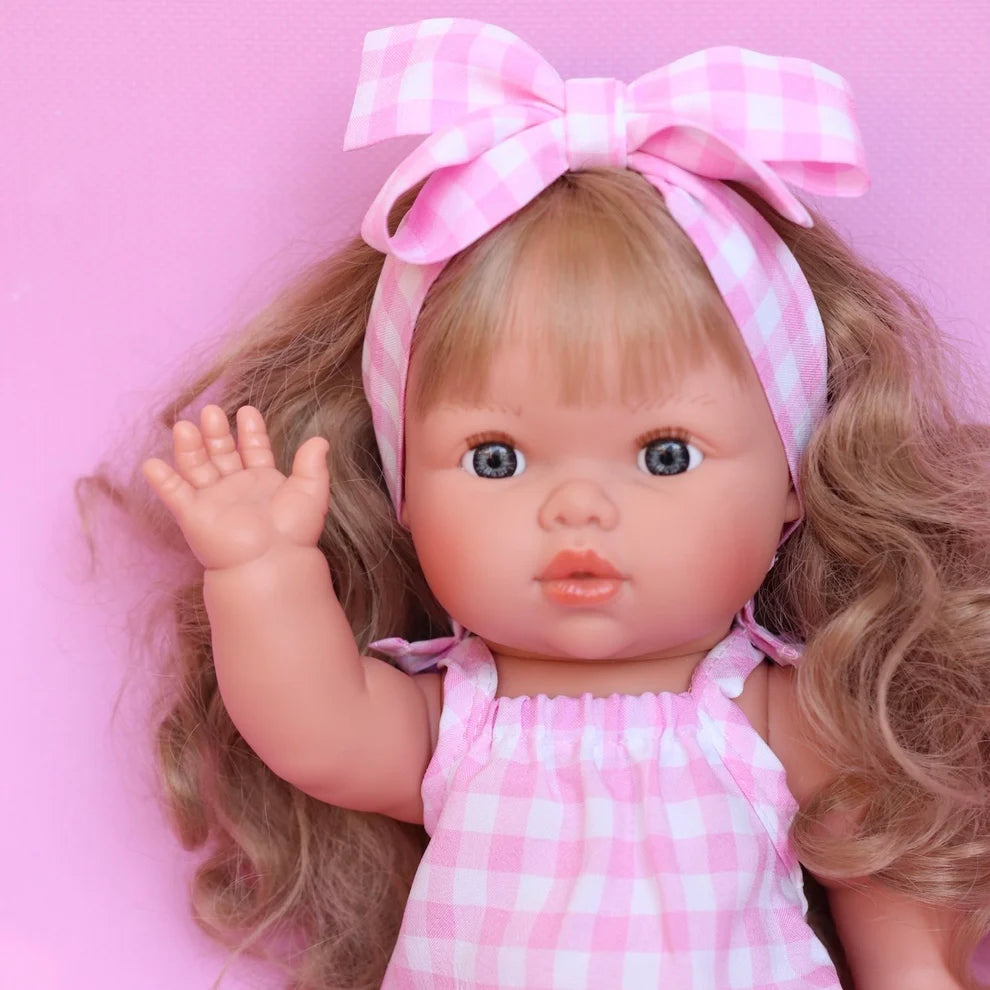 COMING SOON Doll Clothing - Pink Gingham Sleeveless Summer Ruffle Dress + Bow