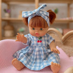 Doll Clothing - Sky Blue Cherry Gingham Chloe Dress + Bow