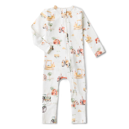 Diggers & Tractors Organic Snugglesuit Convertible Romper