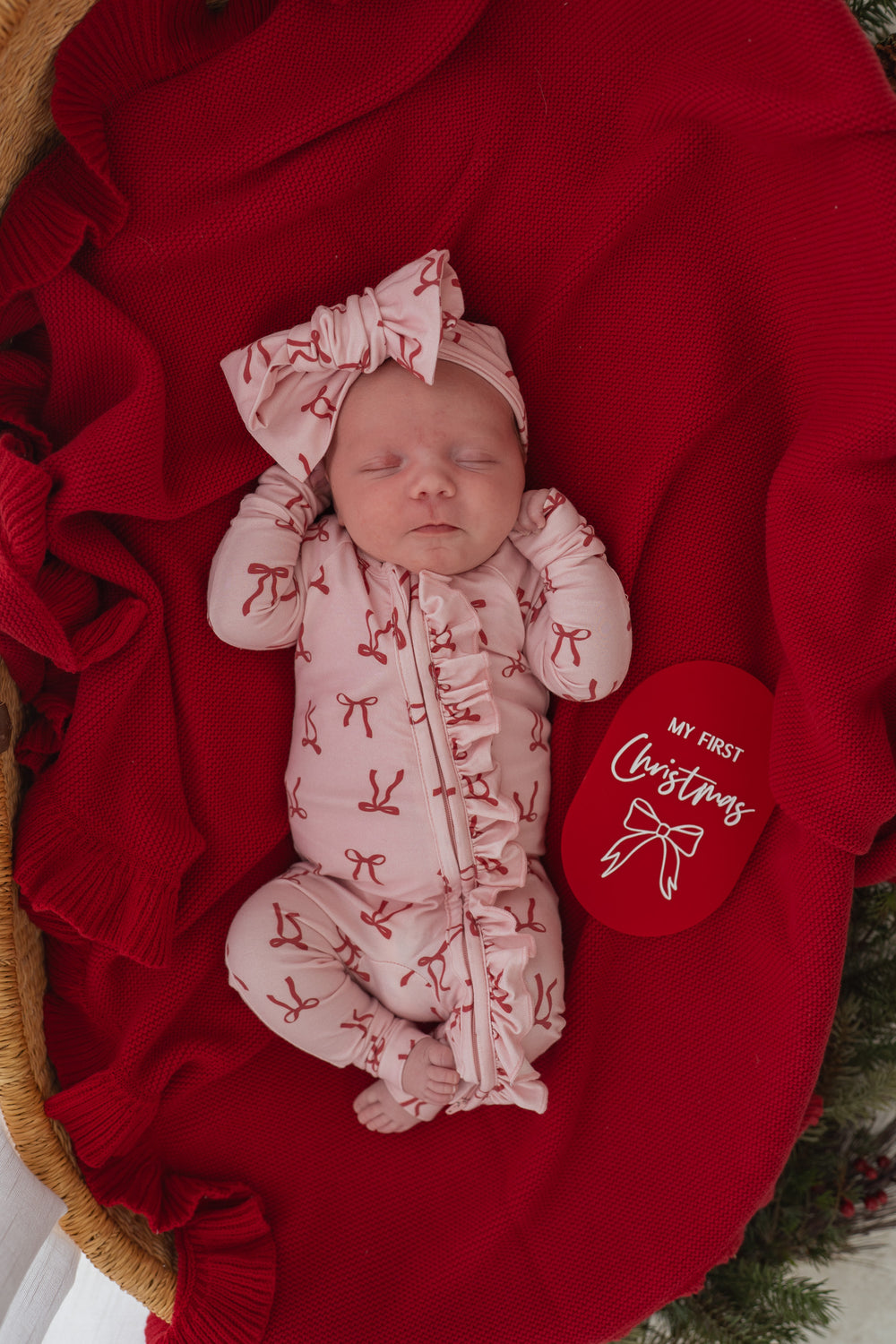 Frill Zip Romper - Red Bows