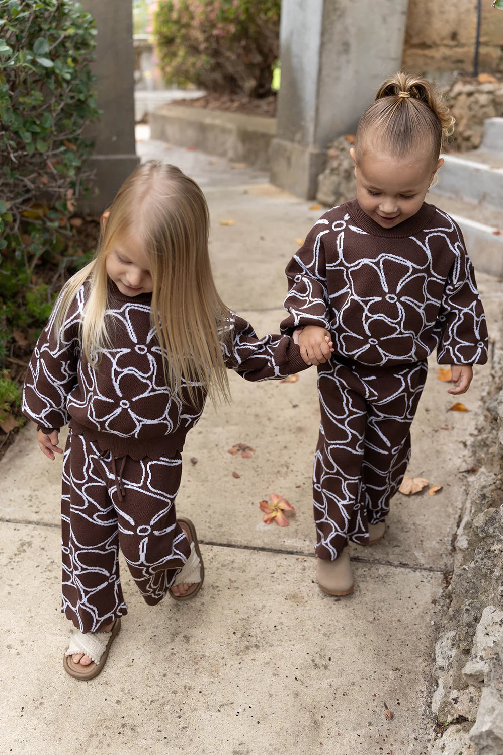 Dahlia Floral Knit Set - Chocolate