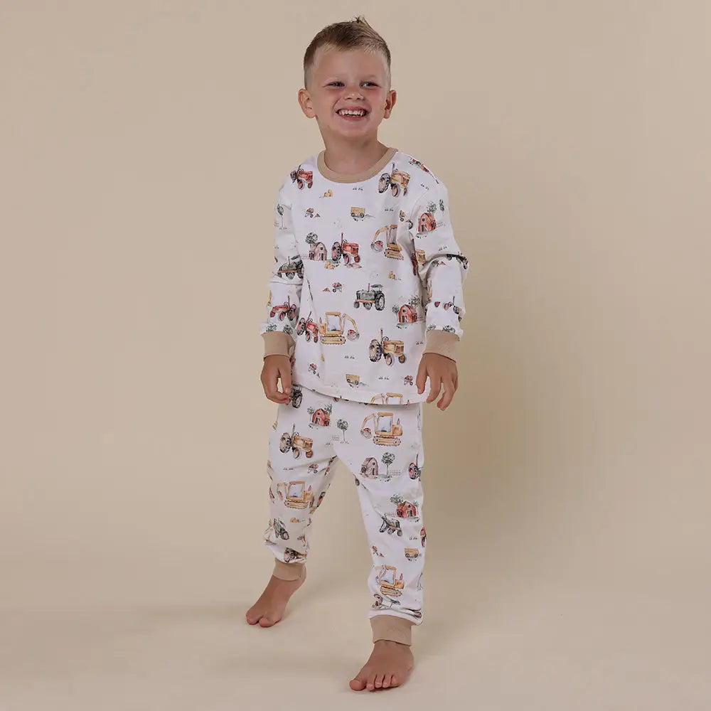 Diggers & Tractors Organic Kids Long Sleeve Pj Set
