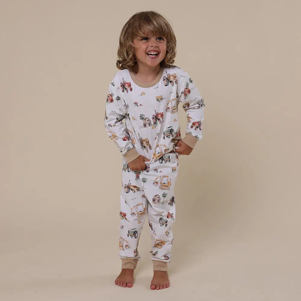 Diggers & Tractors Organic Kids Long Sleeve Pj Set