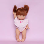 Pink Bow Frilled Bib & Diaper Doll Set