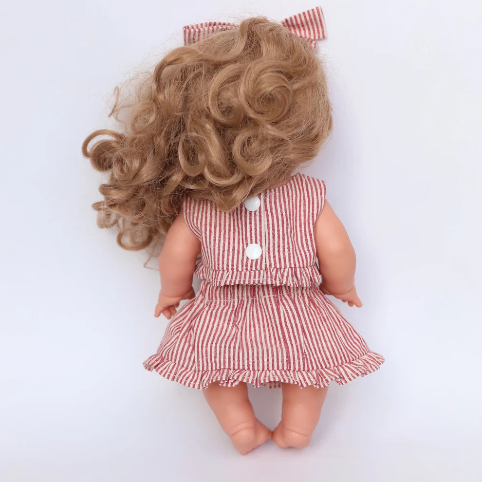 COMING SOON Doll Clothing - Red & Ivory Frilled Three-Piece Set with Croissant