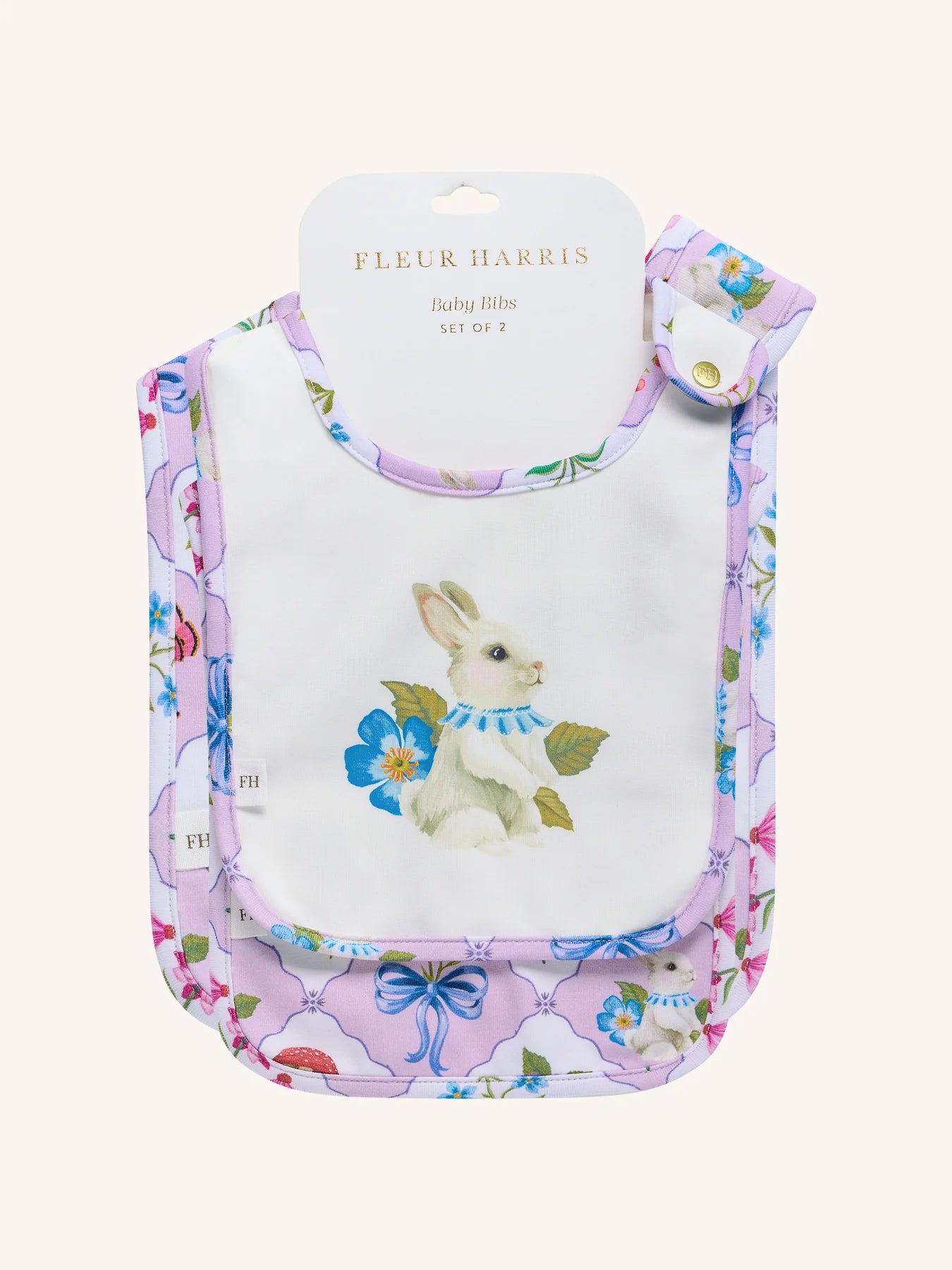 'Bunny Blue Floral' Dandy Duo Bibs - Lilac