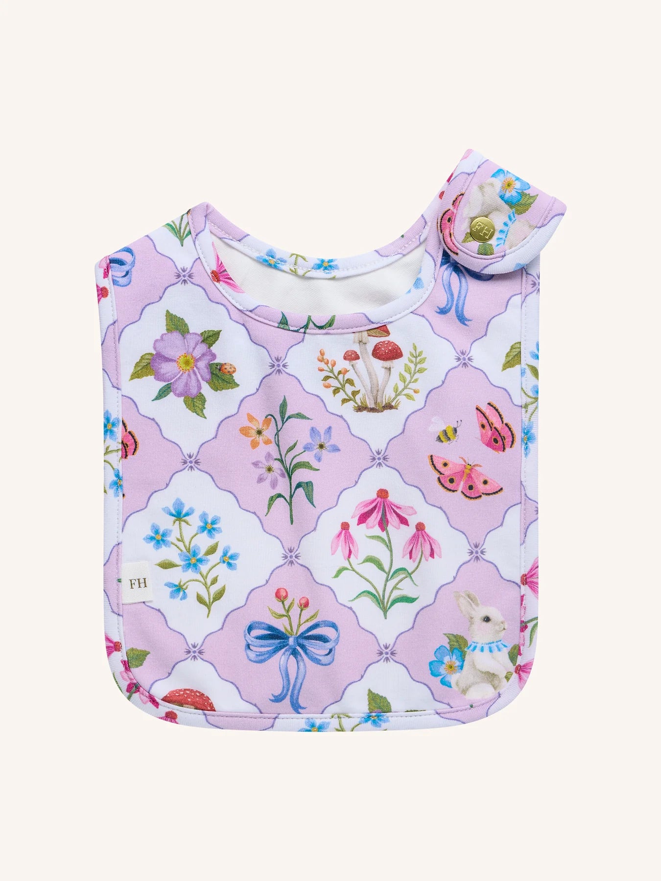 'Bunny Blue Floral' Dandy Duo Bibs - Lilac