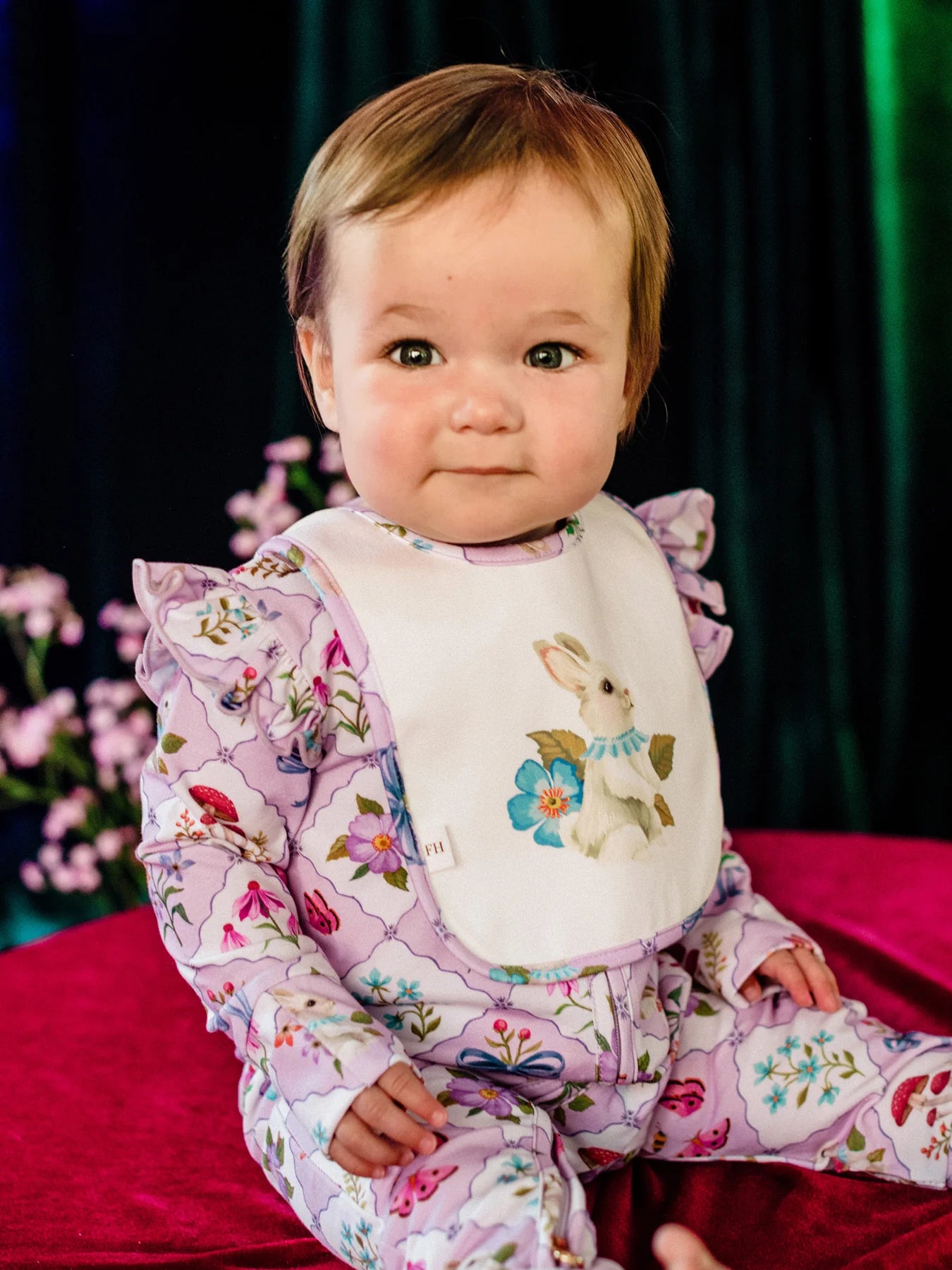 'Bunny Blue Floral' Dandy Duo Bibs - Lilac