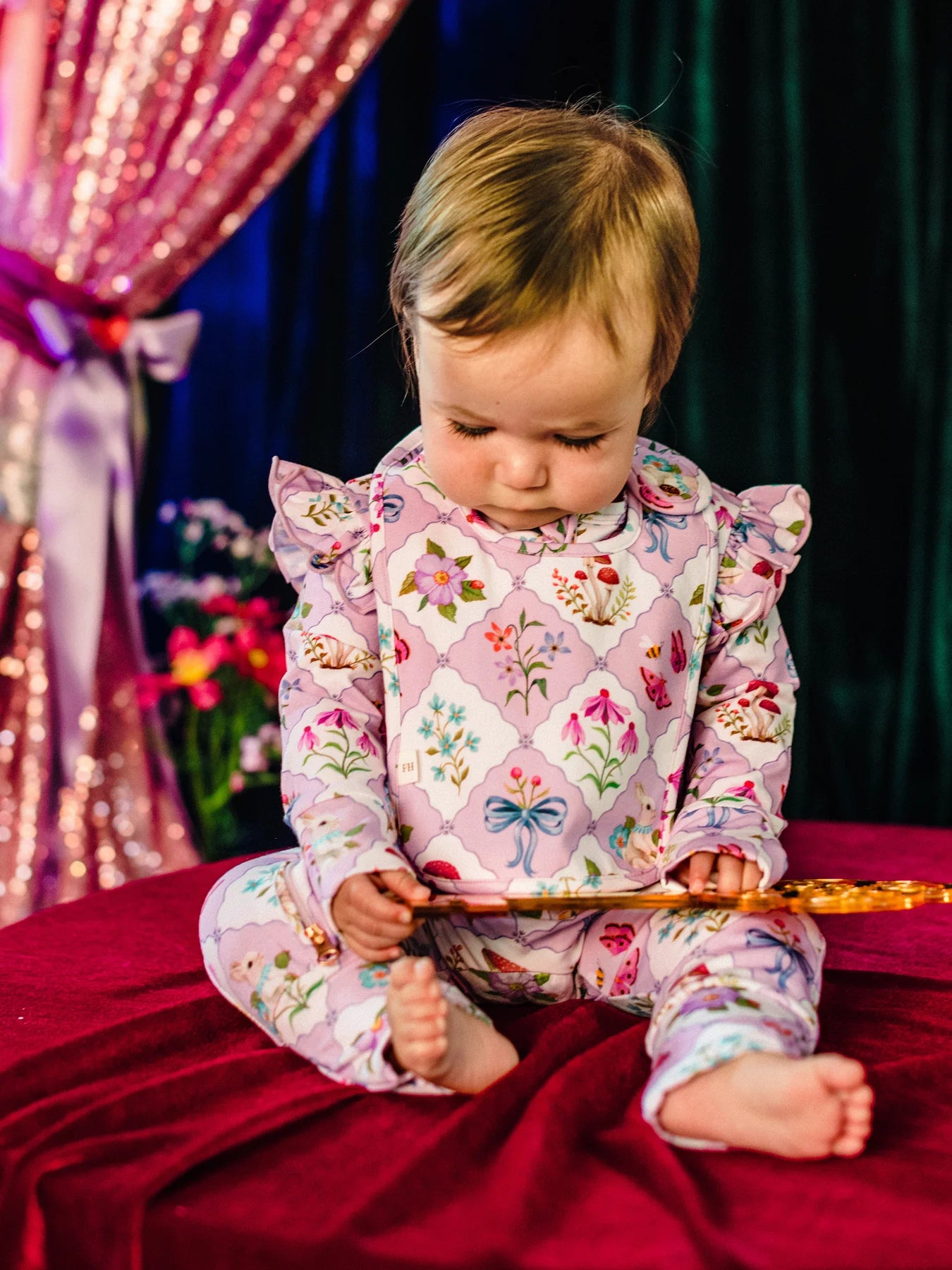 'Bunny Blue Floral' Dandy Duo Bibs - Lilac