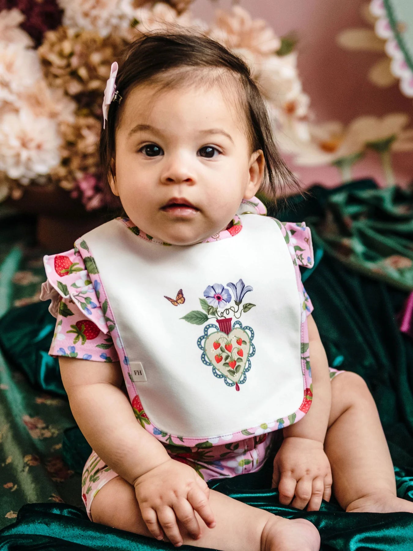 'Hearts Floral' Dandy Duo Bibs - 2 Pack - Pink