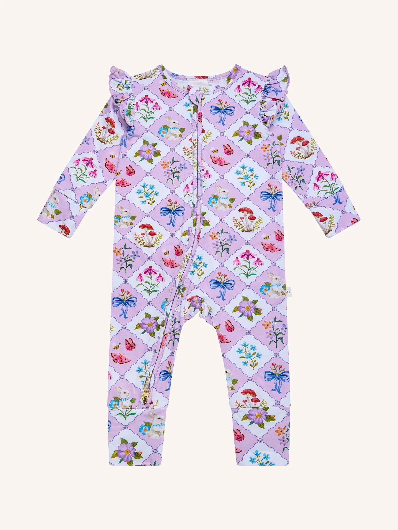 'Woodland Grid' Precious Frill Coverall - Sweet Lilac