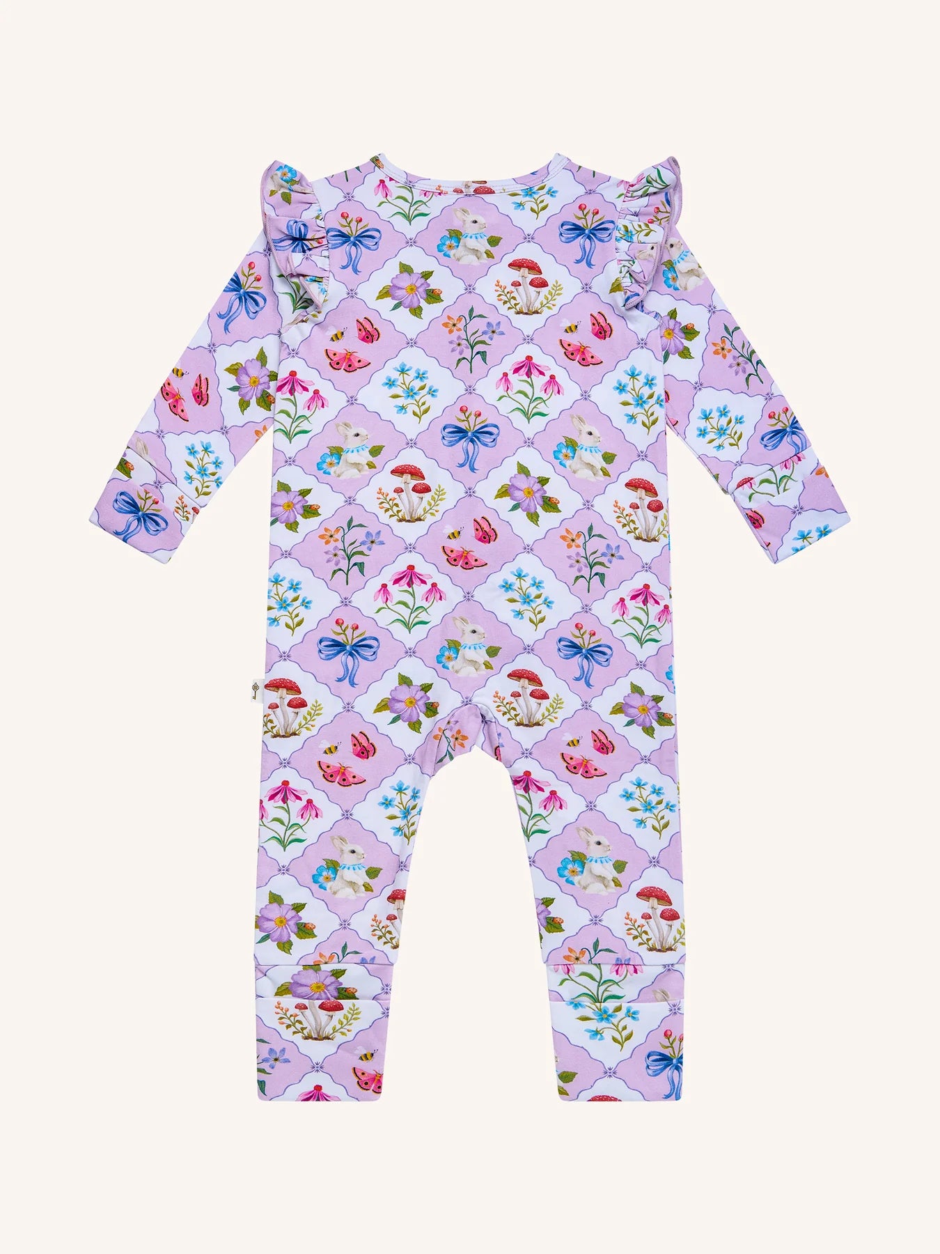 'Woodland Grid' Precious Frill Coverall - Sweet Lilac