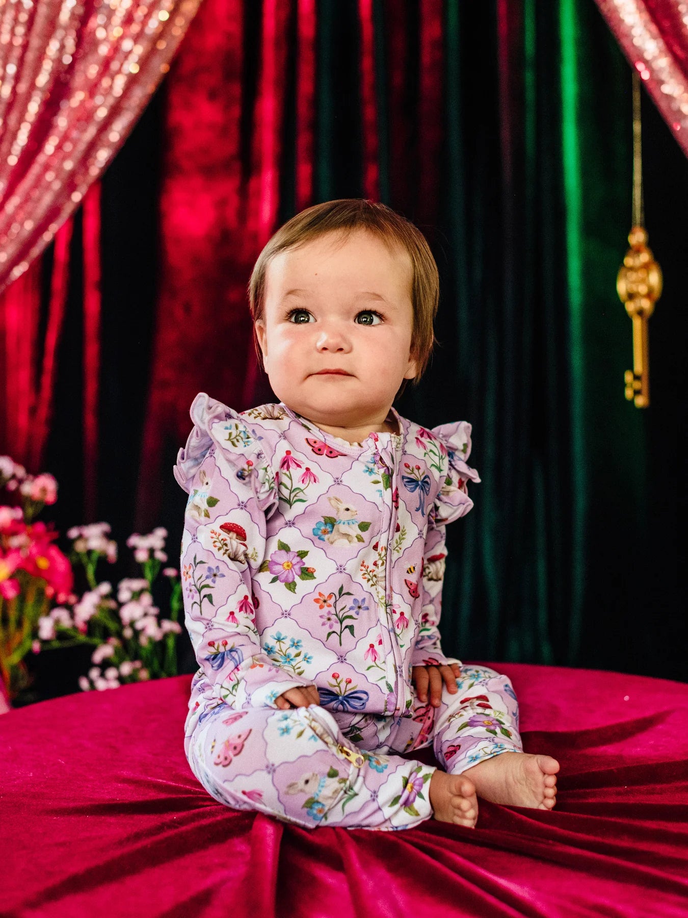 'Woodland Grid' Precious Frill Coverall - Sweet Lilac